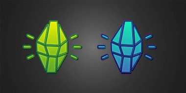 Siyah arkaplanda izole edilmiş yeşil ve mavi sihirli taş ikonu. Fantezi kristali. Maç için mücevher. Vektör.