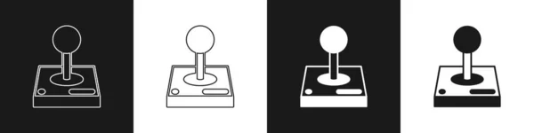 Setzen Sie Joystick Für Arcade Maschine Symbol Isoliert Auf Schwarz — Stockvektor