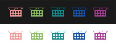 Siyah ve beyaz arkaplanda izole edilmiş ayna simgesiyle makyaj tozu hazırla. Vektör.