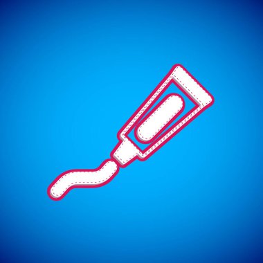 Mavi arkaplanda beyaz diş macunu simgesi izole edildi. Vektör.