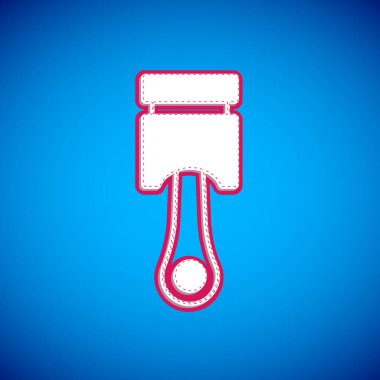 Beyaz Motor piston simgesi mavi arkaplanda izole edildi. Araba motoru pistonu işareti. Vektör.