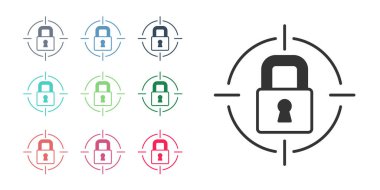 Siyah Kilit simgesi beyaz arkaplanda izole edildi. Asma kilit işareti. Güvenlik, güvenlik, koruma, gizlilik kavramı. Simgeleri renklendirin. Vektör.