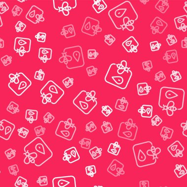 Beyaz çizgi Arı konumu haritası pin imleci simgesi kırmızı arkaplanda izole edilmiş kusursuz desen. Çiftlik hayvanı haritası işaretçisi. Vektör.