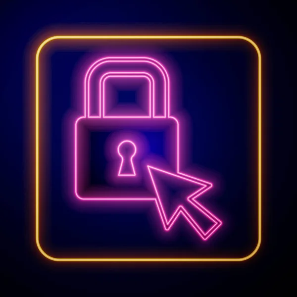 Leuchtendes Neon Lock Symbol Isoliert Auf Schwarzem Hintergrund Vorhängeschloss Sicherheit — Stockvektor