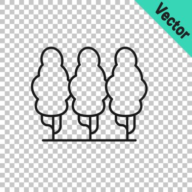 Şeffaf arkaplanda siyah çizgi meyve ağacı simgesi izole edildi. Tarım fabrikası. Organik tarım ürünü. Meyve bahçesi. Bahçe teması. Vektör.