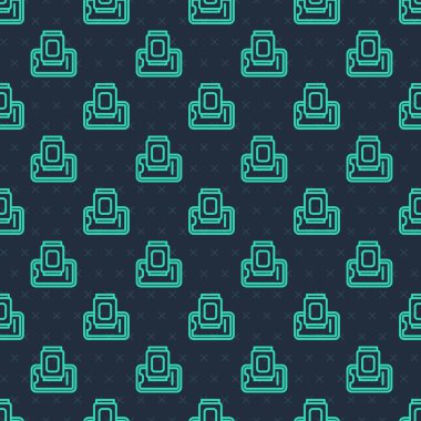 Mobil ikon üzerindeki yeşil çizgi yiyecek siparişi mavi arka planda izole edilmiş pürüzsüz desen. Cep telefonuyla sipariş verin. Restoran yemek teslimatı konsepti. Vektör.