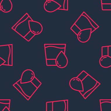 Kırmızı çizgili cam, siyah zemin üzerinde su ikonu izole edilmiş. Soda bardağı. Vektör.