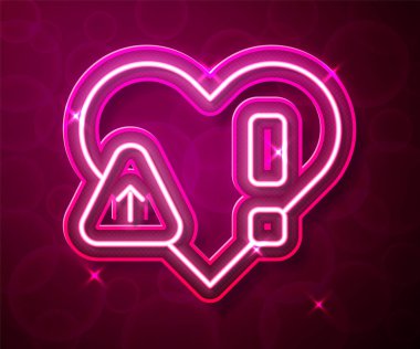 Parlayan neon çizgisi kalp atış hızı simgesi kırmızı arkaplanda izole edildi. Kalp atışı işareti. Kalp atışı ikonu. Kardiyogram simgesi. Vektör.