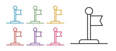 Beyaz arkaplanda bayrak simgesini ayır. Zafer, kazanmak ve zorluk konseptini fethetmek. Simgeleri renklendirin. Vektör.