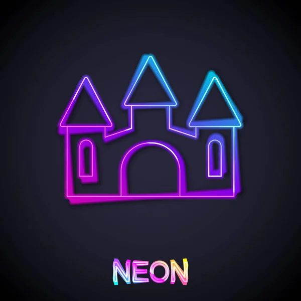 Gloeiende Neon Lijn Castle Icoon Geïsoleerd Zwarte Achtergrond Middeleeuwse Vesting — Stockvector