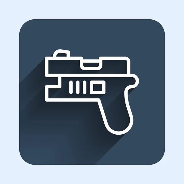 White Line Futuristic Space Gun Blaster Icon Isolated Long Shadow — Stockový vektor