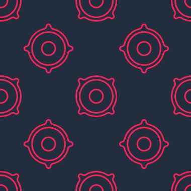 Kırmızı çizgi Stereo hoparlör simgesi siyah arkaplanda izole edilmiş. Ses sistemi hoparlörleri. Müzik ikonu. Müzikal sütun hoparlörü. Vektör.