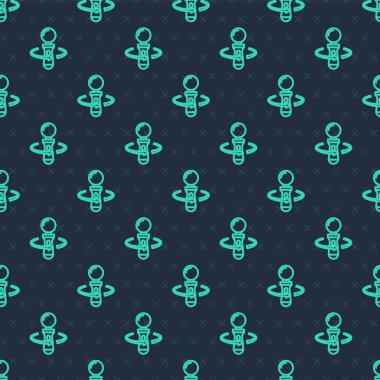 Yeşil çizgi VR denetleyici oyun simgesi mavi arkaplanda izole edilmiş kusursuz desen. Sanal gerçeklik deneyimi, mevcudiyet hissi, konum takip teknolojisi cihazı. Vektör.