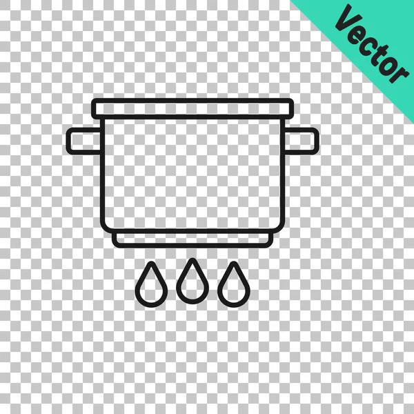 Linha Preta Panela Cozinha Ícone Fogo Isolado Fundo Transparente Ferva —  Vetores de Stock