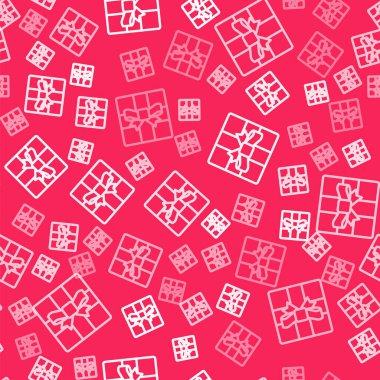 Beyaz çizgi hediye kutusu simgesi kırmızı arkaplanda izole edilmiş. Mutlu Noeller ve mutlu yıllar. Vektör.