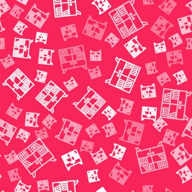 Beyaz çizgi Kütüphane kitaplığı simgesi kırmızı arkaplanda izole edilmiş kusursuz desen. Vektör.