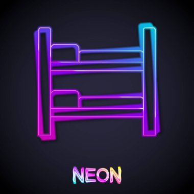 Parlayan neon çizgisi Bunk yatak simgesi siyah arkaplanda izole edildi. Vektör.
