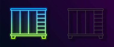 Parlayan neon çizgisi Gardırop simgesi siyah arkaplanda izole edildi. Dolap tabelası. Vektör.