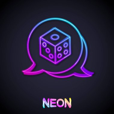 Parlayan neon çizgi oyun zar simgesi siyah arkaplanda izole edildi. Kumarhane kumarı. Vektör.