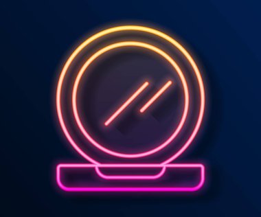 Siyah zemin üzerinde ayna simgesi olan parlak neon çizgi makyaj tozu. Vektör.