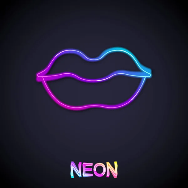 Glowing Neon Line Smiling Lips Icon Isolated Black Background Smile — Stock Vector