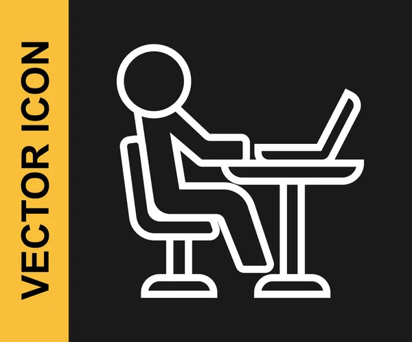 Línea Blanca Icono Freelancer Aislado Sobre Fondo Negro Hombre Freelancer — Vector de stock