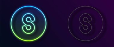 Parlayan neon hattı Pusula güney simgesi siyah arkaplanda izole edildi. Rüzgâr yön bulma sembolü. Rüzgar gül işareti. Vektör.