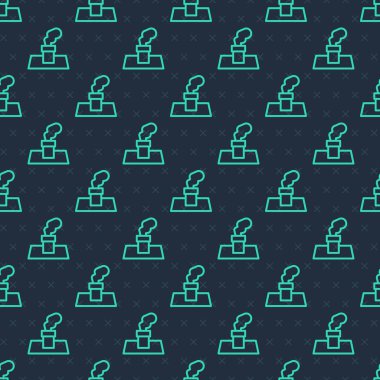 Green line Christmas chimney icon isolated seamless pattern on blue background. Merry Christmas and Happy New Year. Vector.