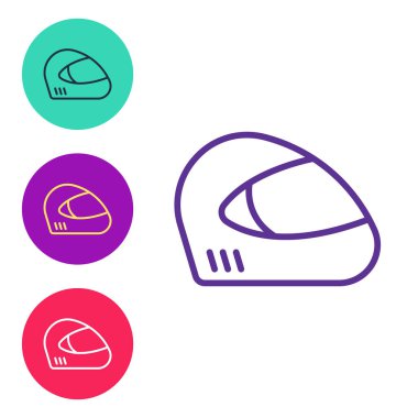 Beyaz arkaplanda çizgi yarış başlığı simgesi izole edildi. Olağanüstü bir spor. Spor malzemeleri. Simgeleri renklendirin. Vektör.