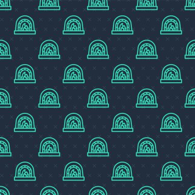 Yeşil çizgi Blacksmith fırın ikonu mavi arka planda izole edilmiş pürüzsüz desen. Vektör.