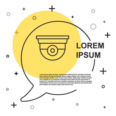 Siyah çizgi güvenlik kamerası simgesi beyaz arkaplanda izole edildi. Rastgele dinamik şekiller. Vektör.