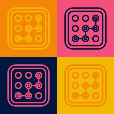 Pop sanat çizgisi Grafik şifre koruması ve güvenlik erişim simgesi renk arkaplanında izole edildi. Güvenlik, güvenlik, koruma, gizlilik kavramı. Vektör.