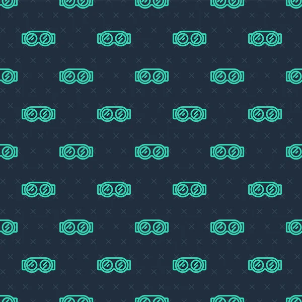 Green Line Welding Glasses Icon Isolated Seamless Pattern Blue Background — Stock Vector