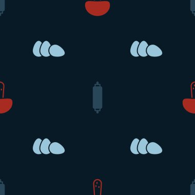 Mantar mantarlı iğne ve tavuk yumurtasını pürüzsüz desene ayarlayın. Vektör.