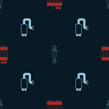 Araba radyatörünü soğutma sistemine ayarlayın. Şok emici ve susturucu sorunsuz çalışıyor. Vektör.