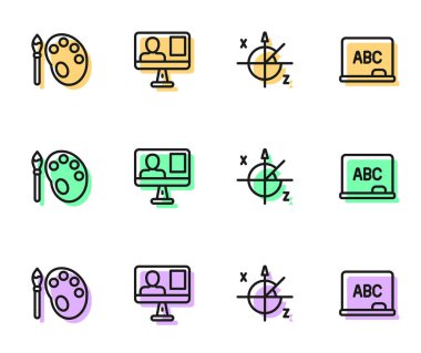 Palet Çevrimiçi sınıf ve Chalkboard simgesi ile Trigonometrik Çember Boya fırçasını ayarla. Vektör.