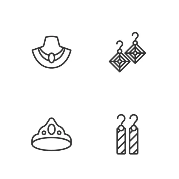 Set Line Earrings King Crown Necklace Mannequin Icon Vector — 스톡 벡터
