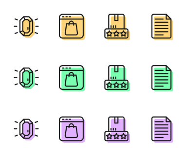 Satır Tüketici ürün sınıflandırmasını Diamond Online alışveriş ekranı ve Dosya belge simgesini ayarla. Vektör.