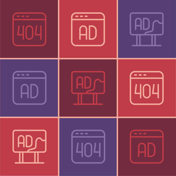 Set line Page with a 404 error Advertising and icon. Vector.