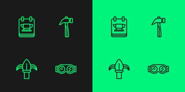 Kaynak gözlüğü klasik demirci demirci örs aleti ve çekiç simgesi. Vektör.