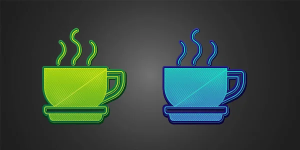 Зеленая Синяя Иконка Кубок Кофе Выделена Черном Фоне Чашка Чая — стоковый вектор