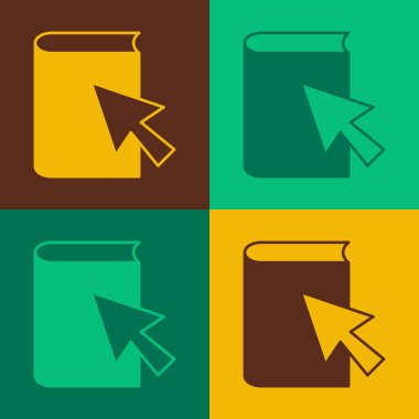 Pop Art Online kitap simgesi renk arkaplanında izole edildi. İnternet eğitimi konsepti, e-öğrenme kaynakları, uzak online kurslar. Vektör.