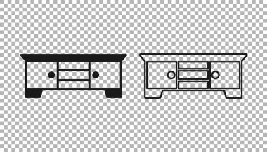 Siyah TV sehpası simgesi şeffaf arkaplanda izole edildi. Vektör.