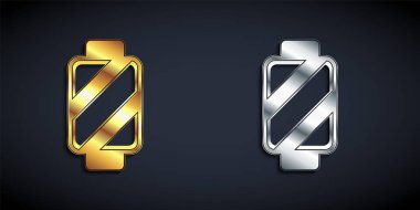 Siyah arka planda izole edilmiş altın ve gümüş dikiş ipliği. İplik makarası. İplik kutusu. Uzun gölge tarzı. Vektör.