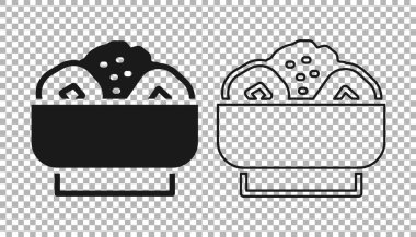 Şeffaf arkaplanda izole edilmiş tabak simgesinde Black Chow mein. Asya yemekleri. Vektör.