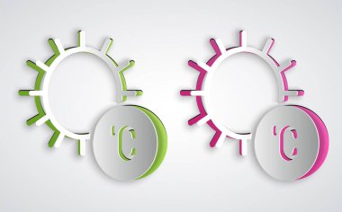 Kağıt kesiği Sun simgesi gri arkaplanda izole edildi. Kağıt sanatı tarzı. Vektör.