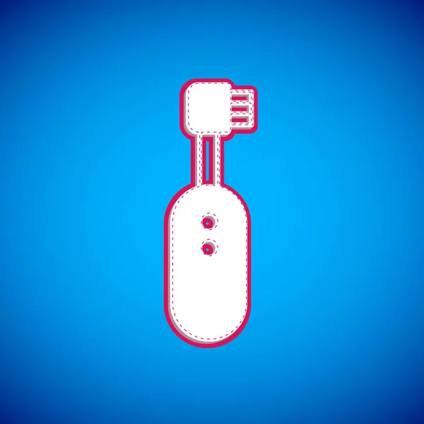 Witte Elektrische Tandenborstel Pictogram Geïsoleerd Blauwe Achtergrond Vector — Stockvector