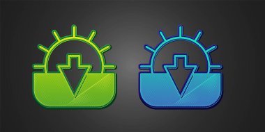 Siyah arkaplanda yeşil ve mavi Sunset simgesi izole edildi. Vektör.