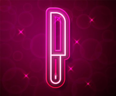 Glowing neon line Knife icon isolated on red background. Cutlery symbol. Vector.