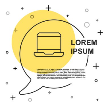 Siyah çizgi dizüstü bilgisayar simgesi beyaz arkaplanda izole edildi. Boş ekran işaretli bilgisayar defteri. Rastgele dinamik şekiller. Vektör.